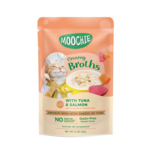 SOPITAS CREMOSAS MOOCHIE PARA GATO CON ATÚN Y SALMÓN 40 GR.