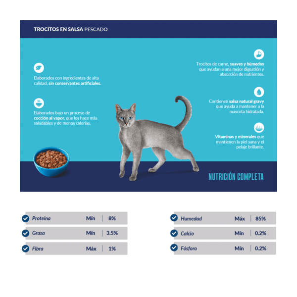 RICOCAT ADULTOS TROCITOS EN SALSA SABOR PESCADO LATA X 160 GR