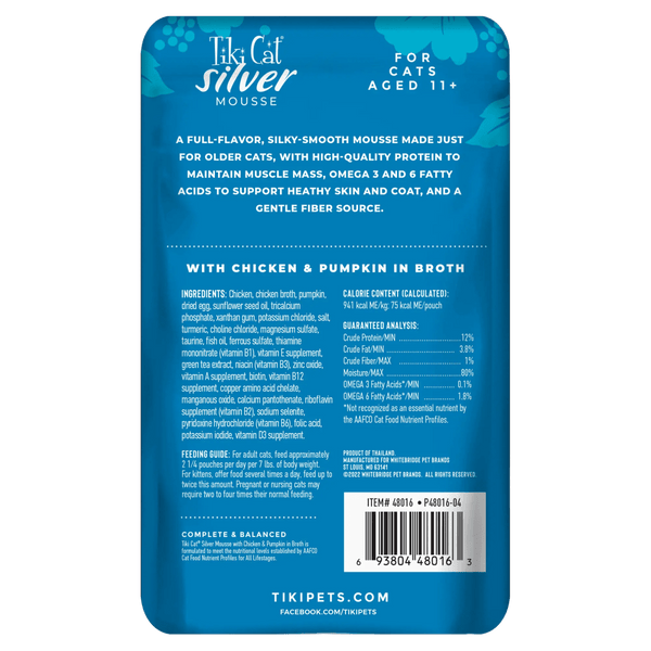 TIKI CAT SILVER MOUSSE CON POLLO Y CALABAZA PARA GATOS SENIOR 80 GR