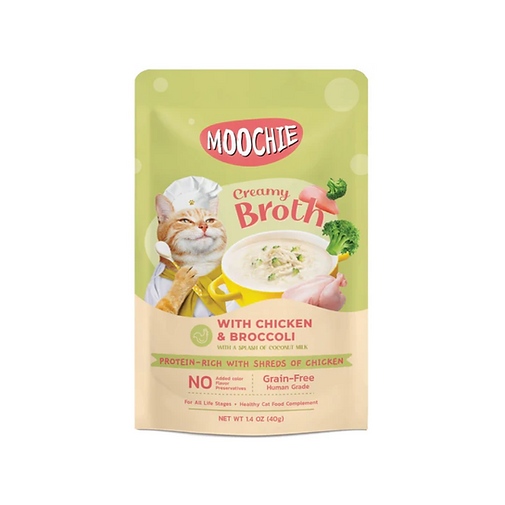 SOPITAS CREMOSAS MOOCHIE PARA GATO CON POLLO Y BROCOLI 40 GR.