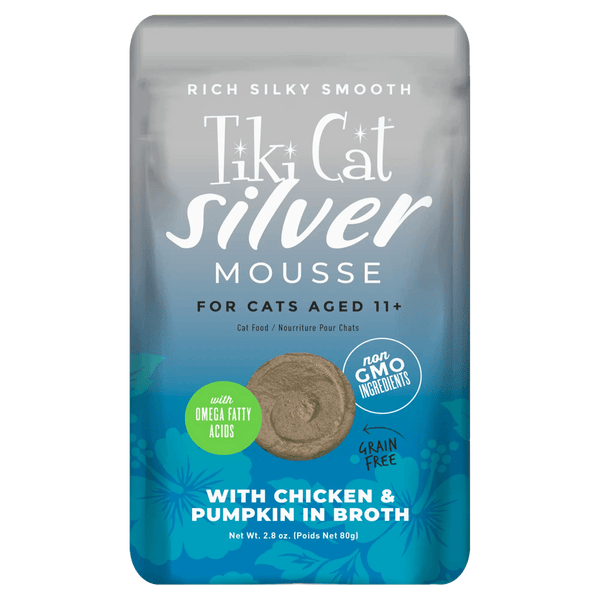 TIKI CAT SILVER MOUSSE CON POLLO Y CALABAZA PARA GATOS SENIOR 80 GR