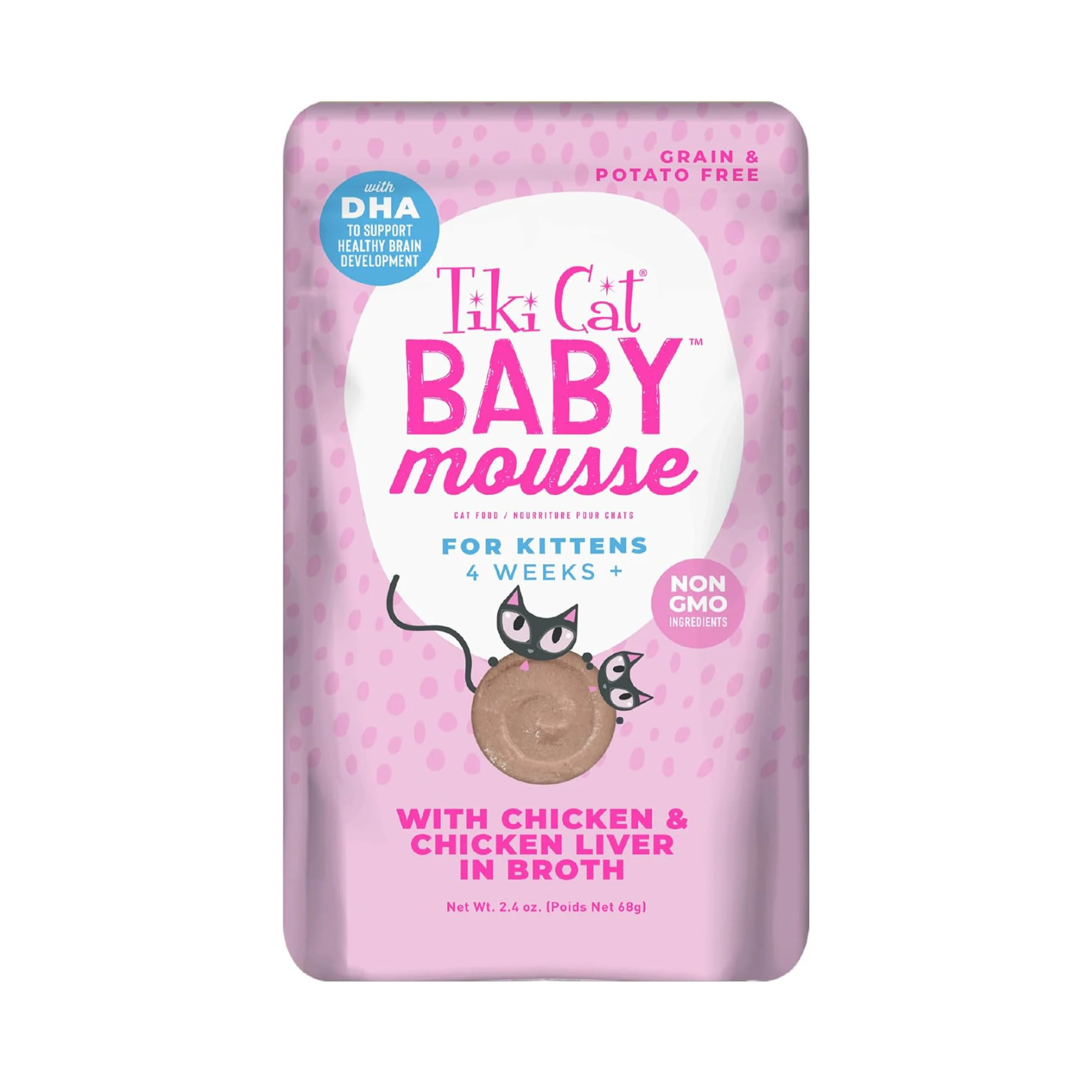 SACHET TIKI CAT BABY MOUSSE CON POLLO  & HIGADO DE POLLO 68 GR.