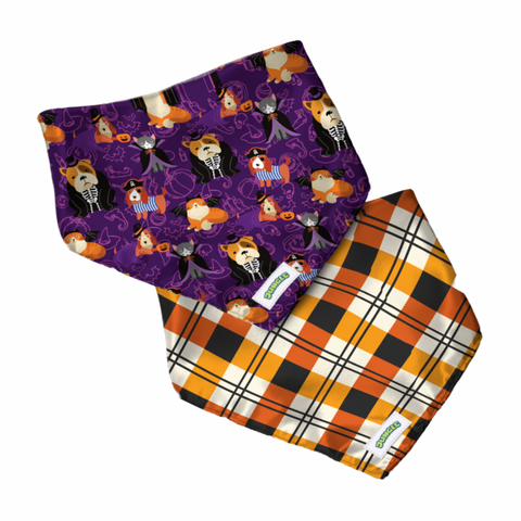 BANDANA HALLOWEEN REVERSIBLE PIRATAS Y ORANGE PLAID