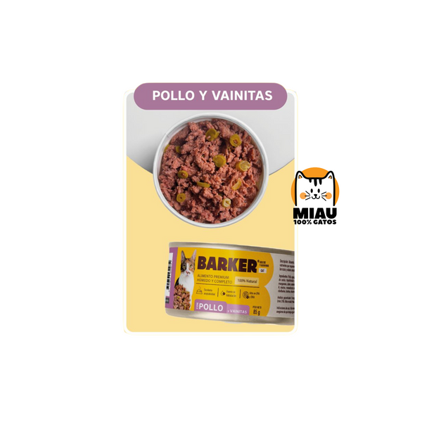 LATA BARKER GATO POLLO Y VAINITAS 85 GR