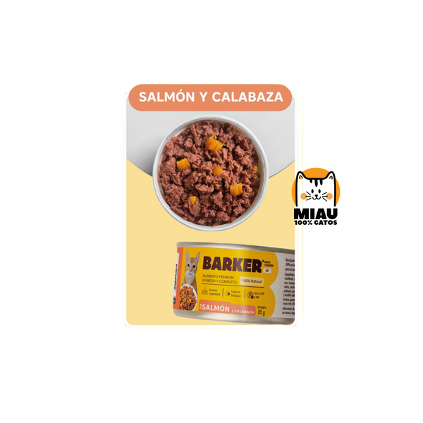 LATA BARKER GATO SALMÓN Y CALABAZA 85 GR
