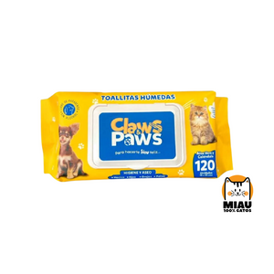 PAÑITOS HUMEDOS PARA GATOS 120 UND - CLAWS & PAWS