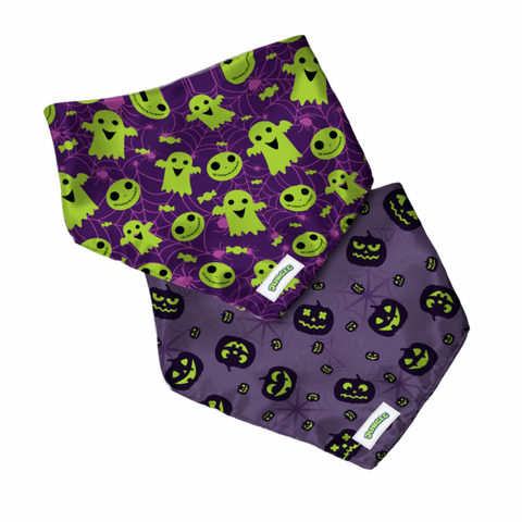 BANDANA HALLOWEEN REVERSIBLE FANTASMAS VERDES Y CALABAZA NEGRA