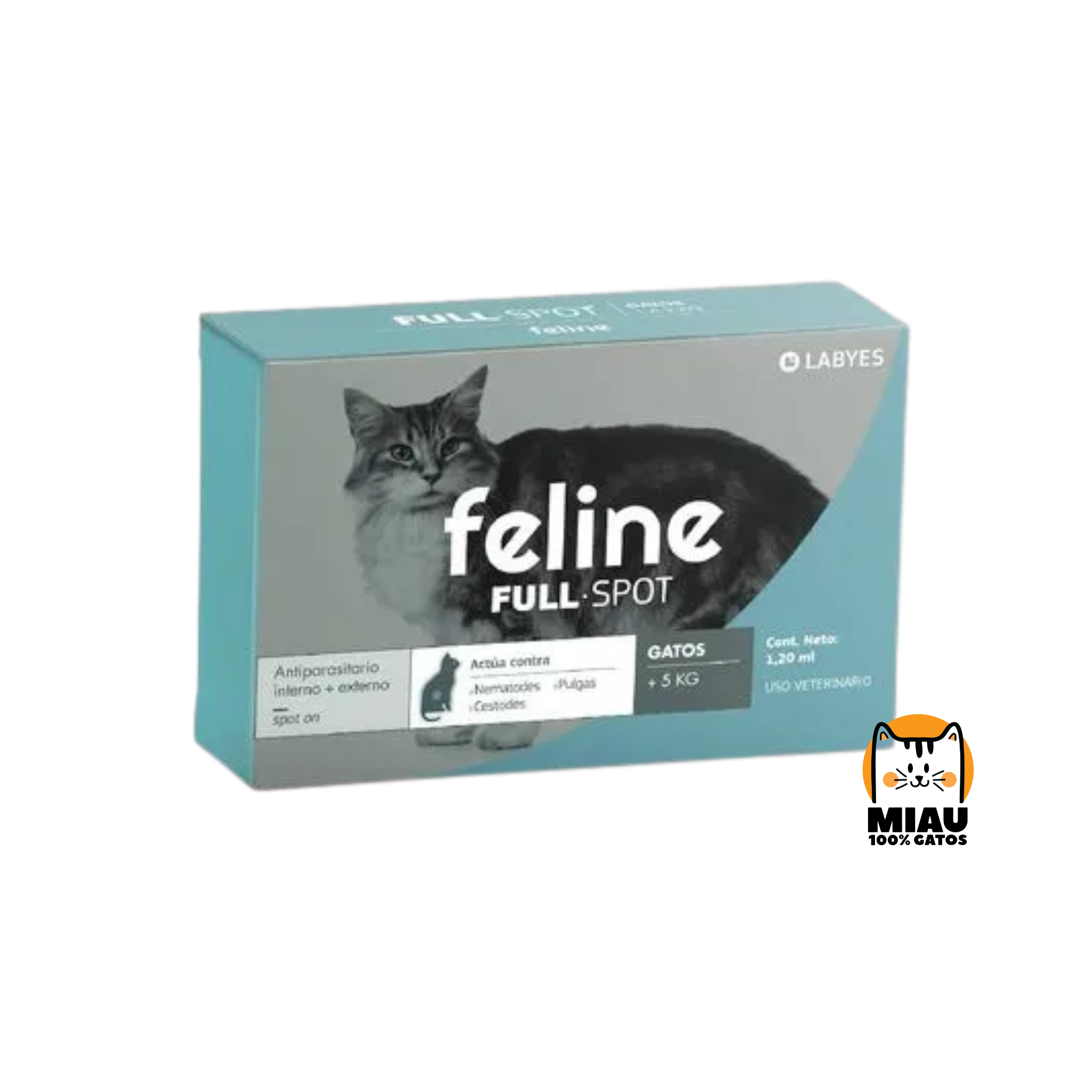 FELINE FULLSPOT 5+ KG - ANTIPULGAS Y DESPARASITANTE INTERNO PARA GATOS