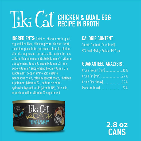 LATA TIKI CAT AFTER DARK POLLO & HUEVO DE CODORNIZ 80 GR.