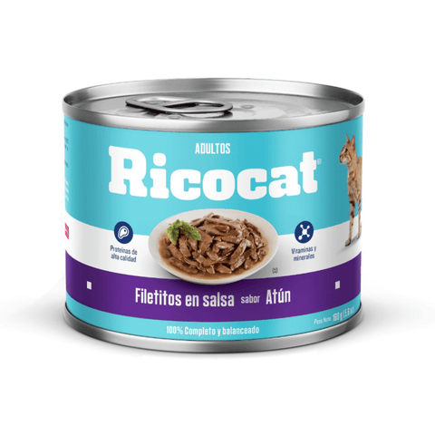 RICOCAT ADULTO FILETITOS EN SALSA SABOR ATÚN LATA X 160 GR