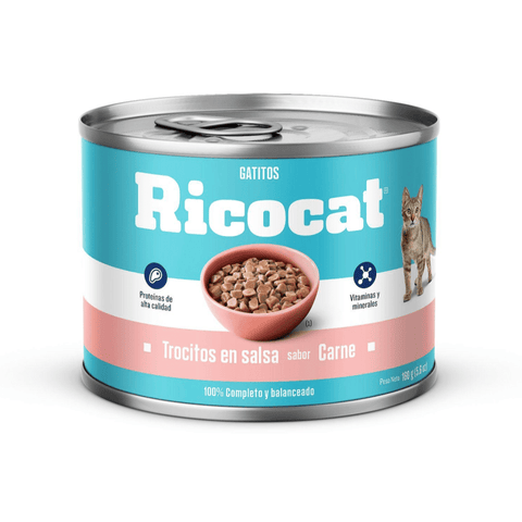 RICOCAT GATITOS TROCITOS EN SALSA SABOR CARNE LATA X 160 GR