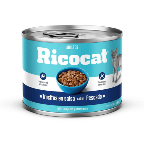 RICOCAT ADULTOS TROCITOS EN SALSA SABOR PESCADO LATA X 160 GR