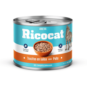 RICOCAT ADULTOS TROCITOS EN SALSA SABOR POLLO LATA X 160 GR