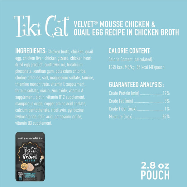 SACHET TIKI CAT AFTER DARK VELVET MOUSSE POLLO Y HUEVO DE CODORNIZ  80 GR.