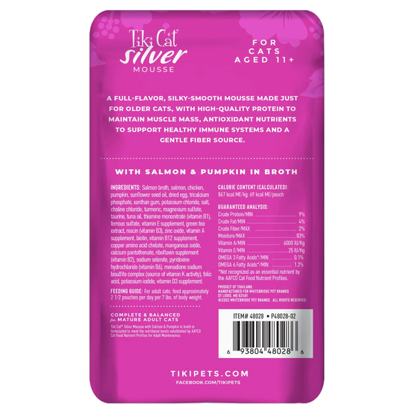 TIKI CAT SILVER MOUSSE CON SALMÓN Y CALABAZA PARA GATOS SENIOR 80 GR