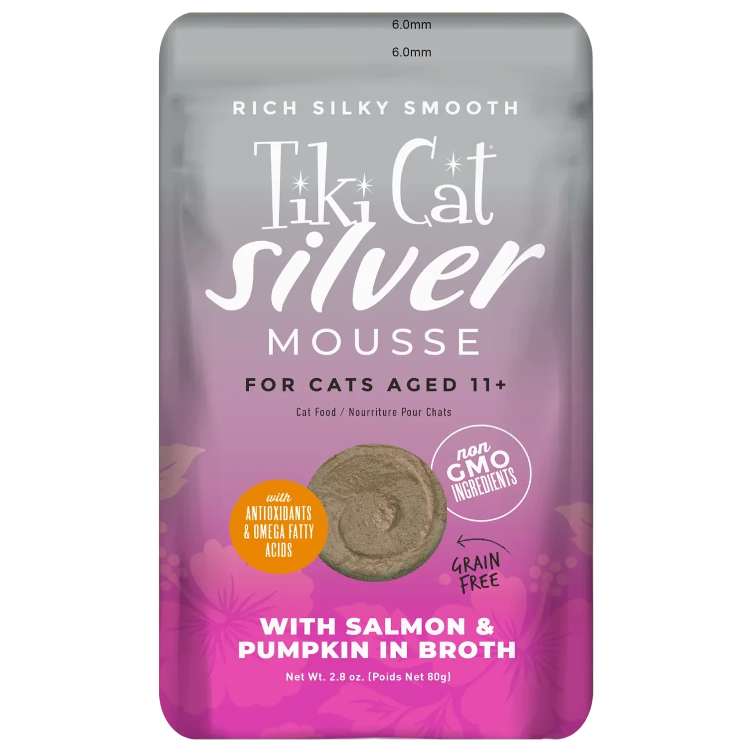 TIKI CAT SILVER MOUSSE CON SALMÓN Y CALABAZA PARA GATOS SENIOR 80 GR