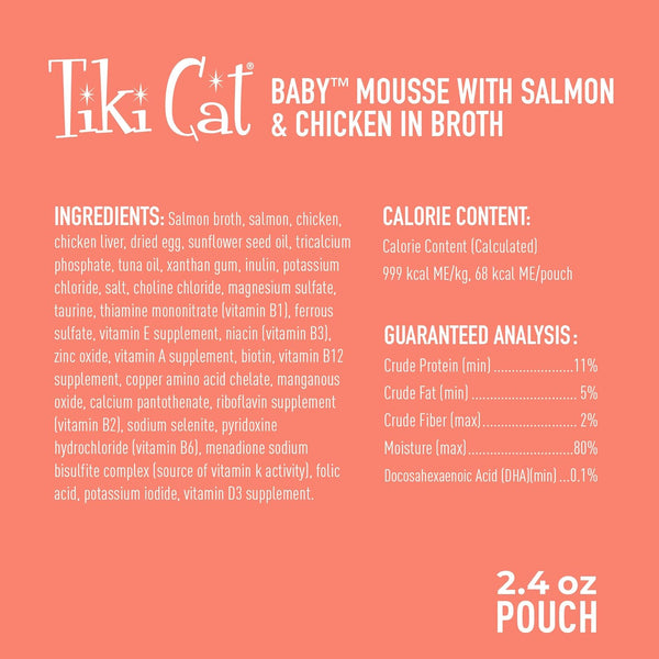 SACHET TIKI CAT BABY MOUSSE CON SALMÓN & POLLO 68 GR.