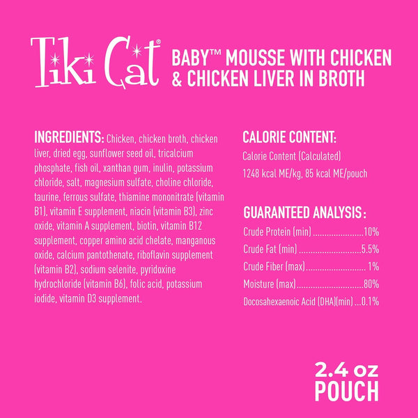 SACHET TIKI CAT BABY MOUSSE CON POLLO  & HIGADO DE POLLO 68 GR.