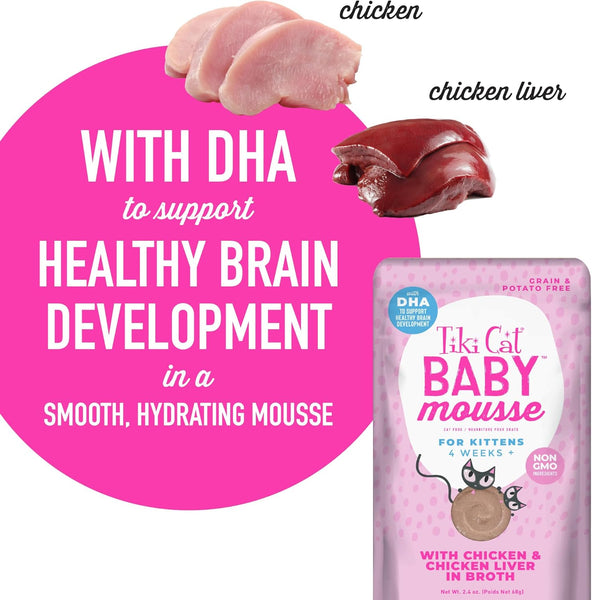 SACHET TIKI CAT BABY MOUSSE CON POLLO  & HIGADO DE POLLO 68 GR.