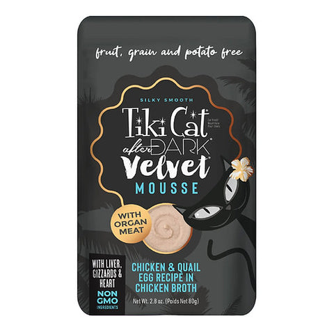 SACHET TIKI CAT AFTER DARK VELVET MOUSSE POLLO Y HUEVO DE CODORNIZ  80 GR.