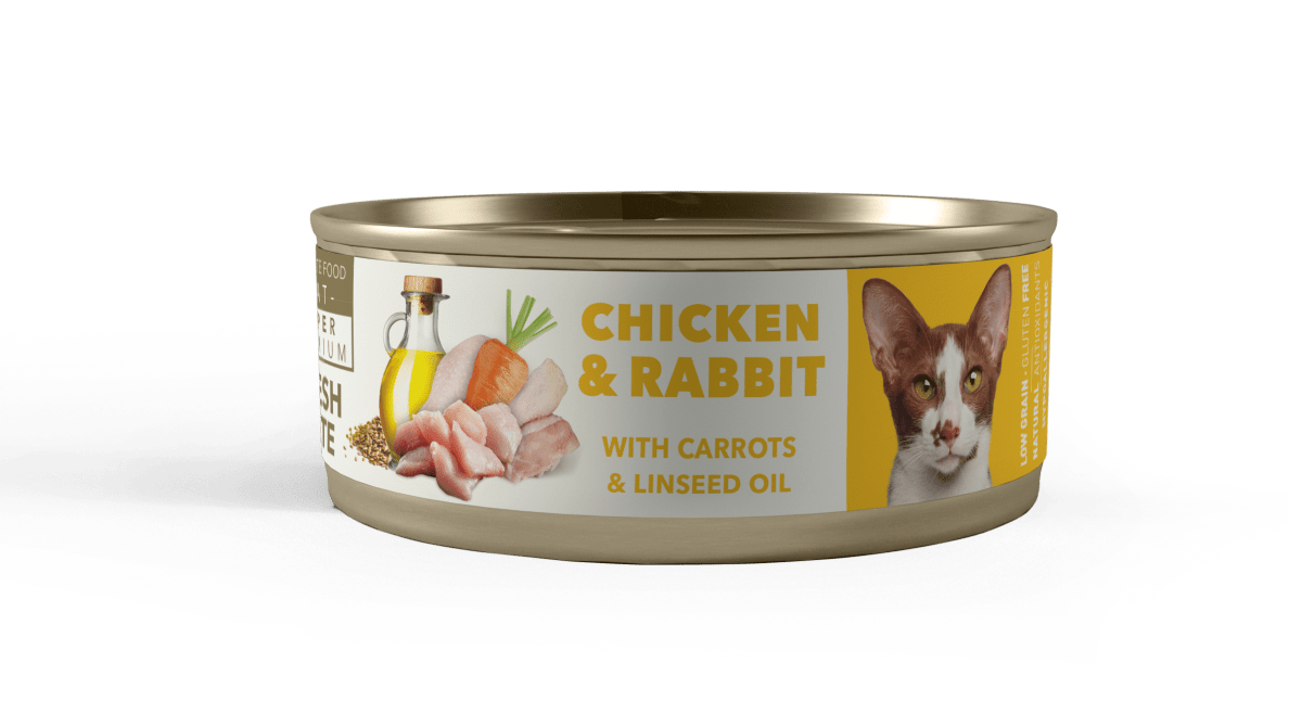 LATA AMITY - POLLO Y CONEJO GATO ADULTO 80 GR