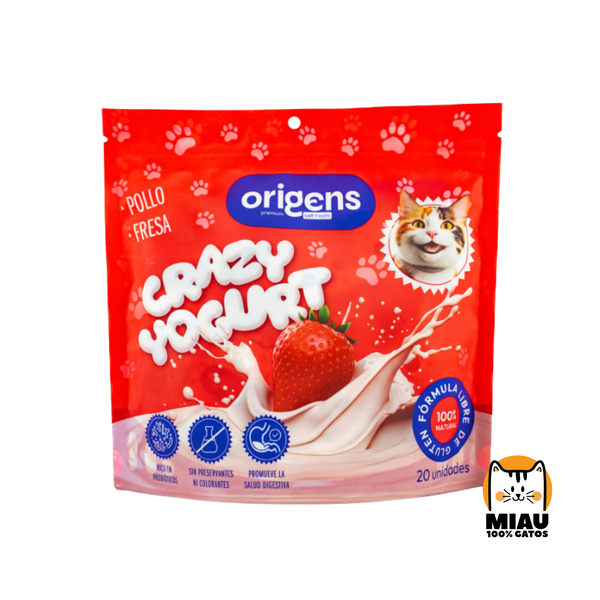 Snack para Gatos Crazy Yogurt Pollo y Fresa x 20 und – Natural, Digestivo y Delicioso