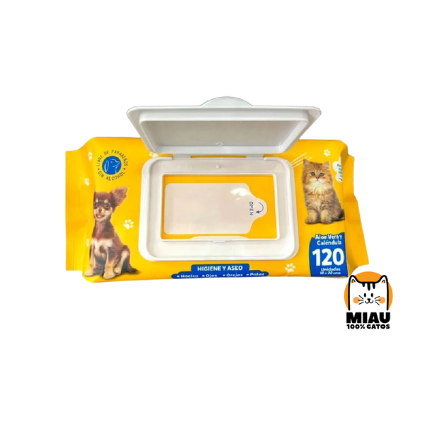 PAÑITOS HUMEDOS PARA GATOS 120 UND - CLAWS & PAWS