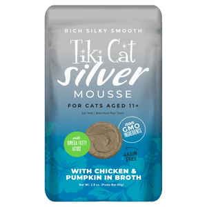 TIKI CAT SILVER MOUSSE CON POLLO Y CALABAZA PARA GATOS SENIOR 80 GR