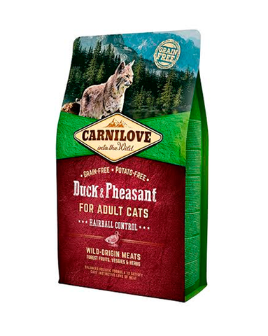 ALIMENTO CARNILOVE GRAIN FREE DUCK & PHEASANT CONTROL BOLA DE PELOS