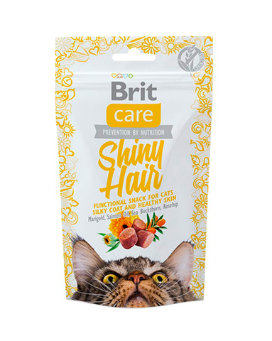 SNACK PARA GATOS BRIT CARE SHINY HAIR - PELAJE BRILLOSO - 50 GR